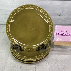 1970s Sheffield GRANADA Olive Geen Arches Speckled Ceramic Dinner Plates Set 4